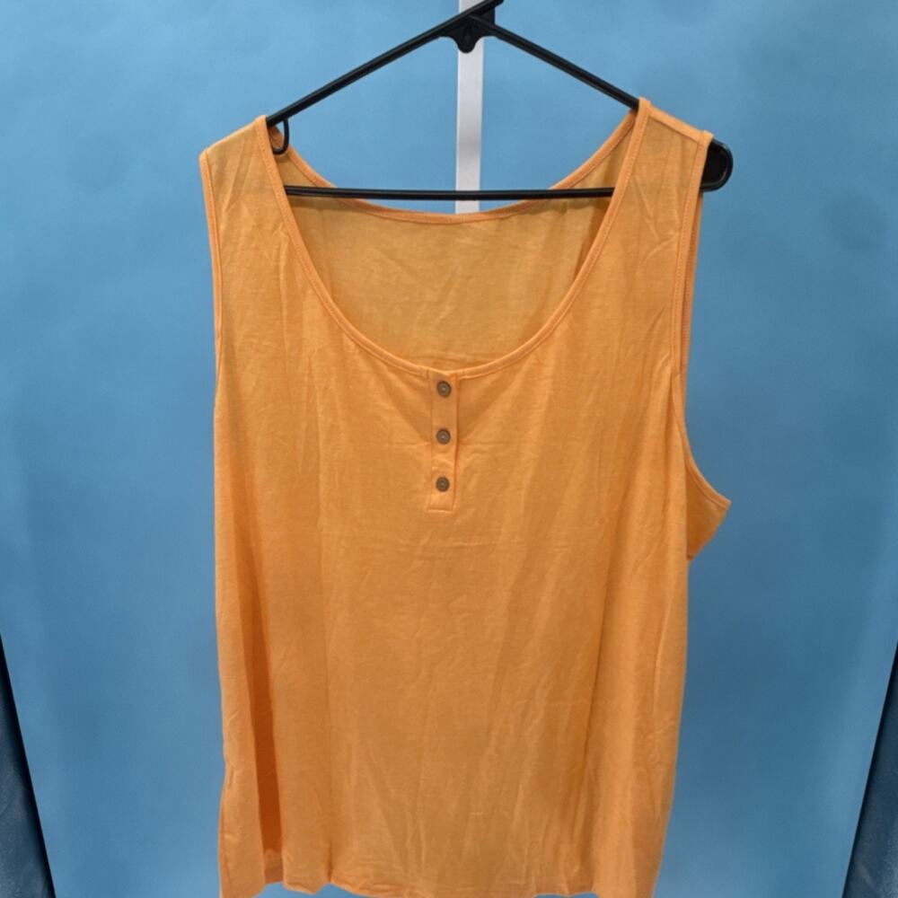 Women's Orange Sleeveless Tank Top Button Front Scoop Neck M2D105 Size 3XL